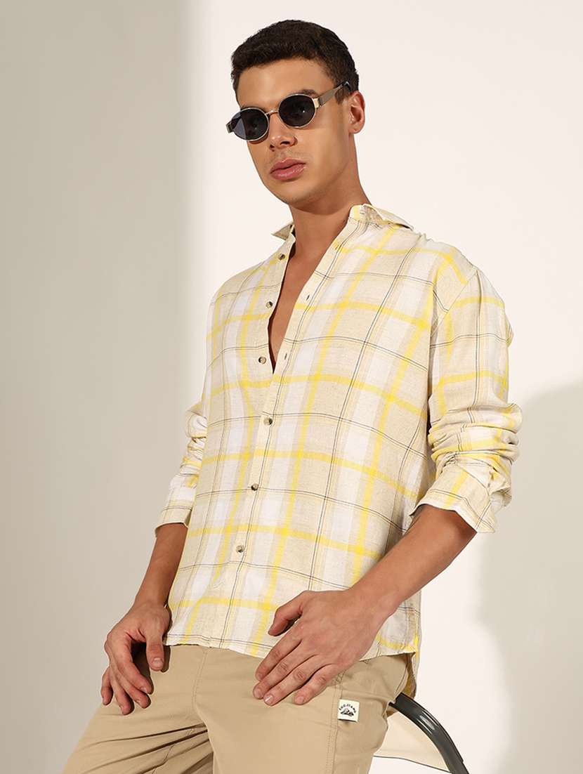 men checkered long sleeve regualr fit casual shirt