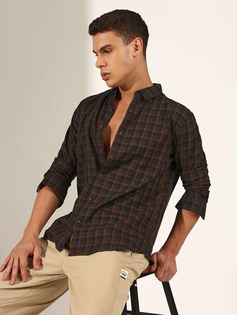men checkered long sleeve regualr fit casual shirt