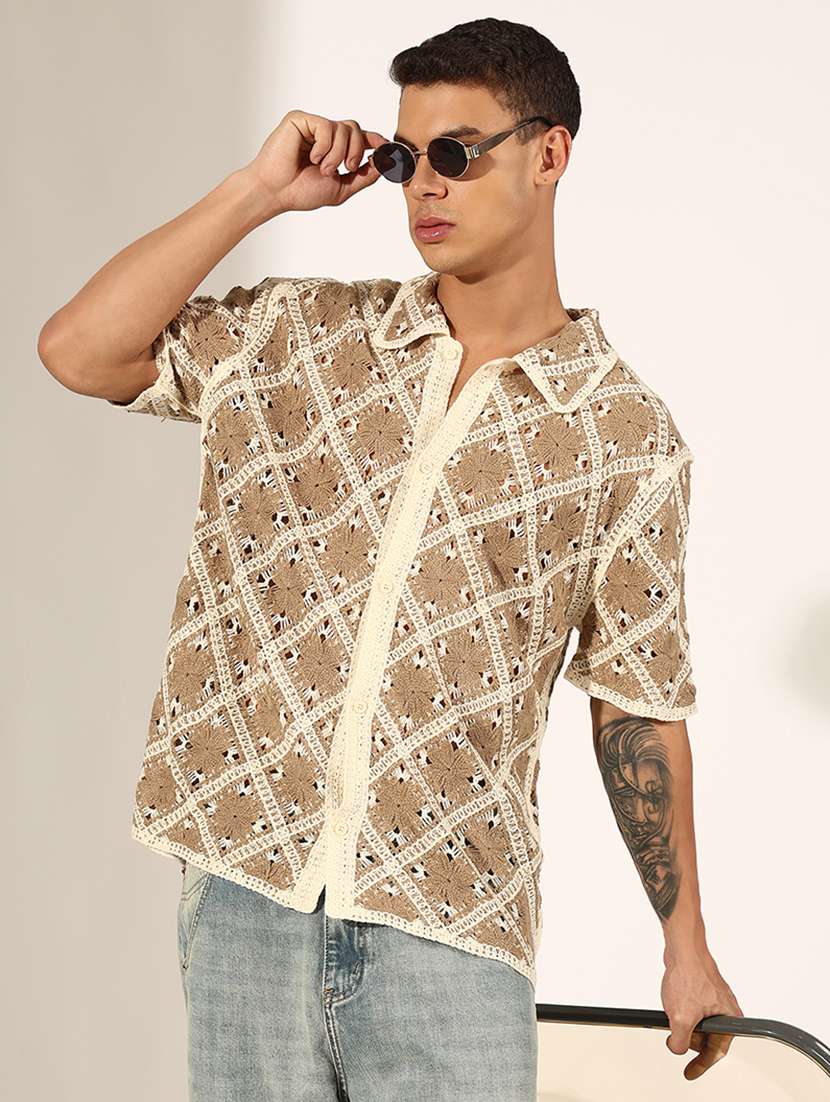 men self designed short sleeve loose fit shirt