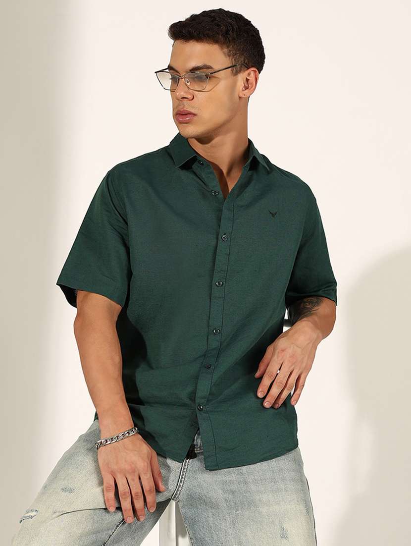 men solid short sleeve regular fit casual shirt