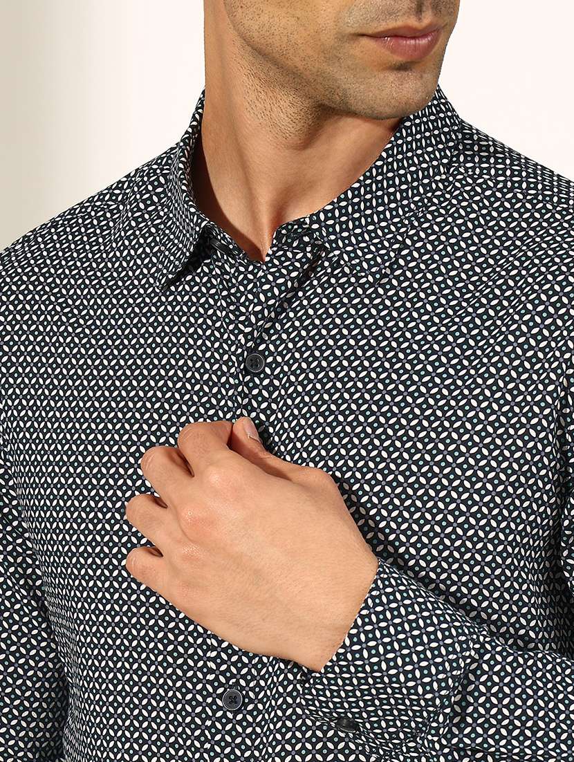 men printed collared long sleeve slim fit shirt - 22244292 -  Standard Image - 5