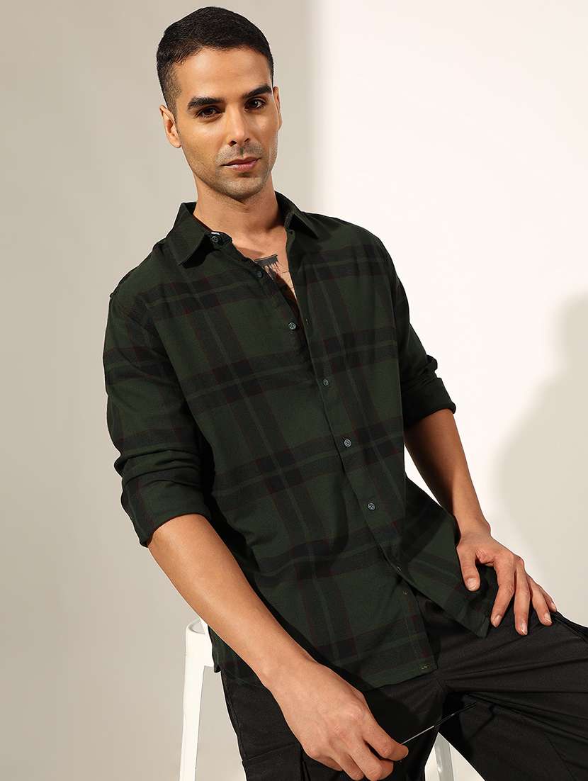 men checkered long sleeve regualr fit casual shirt