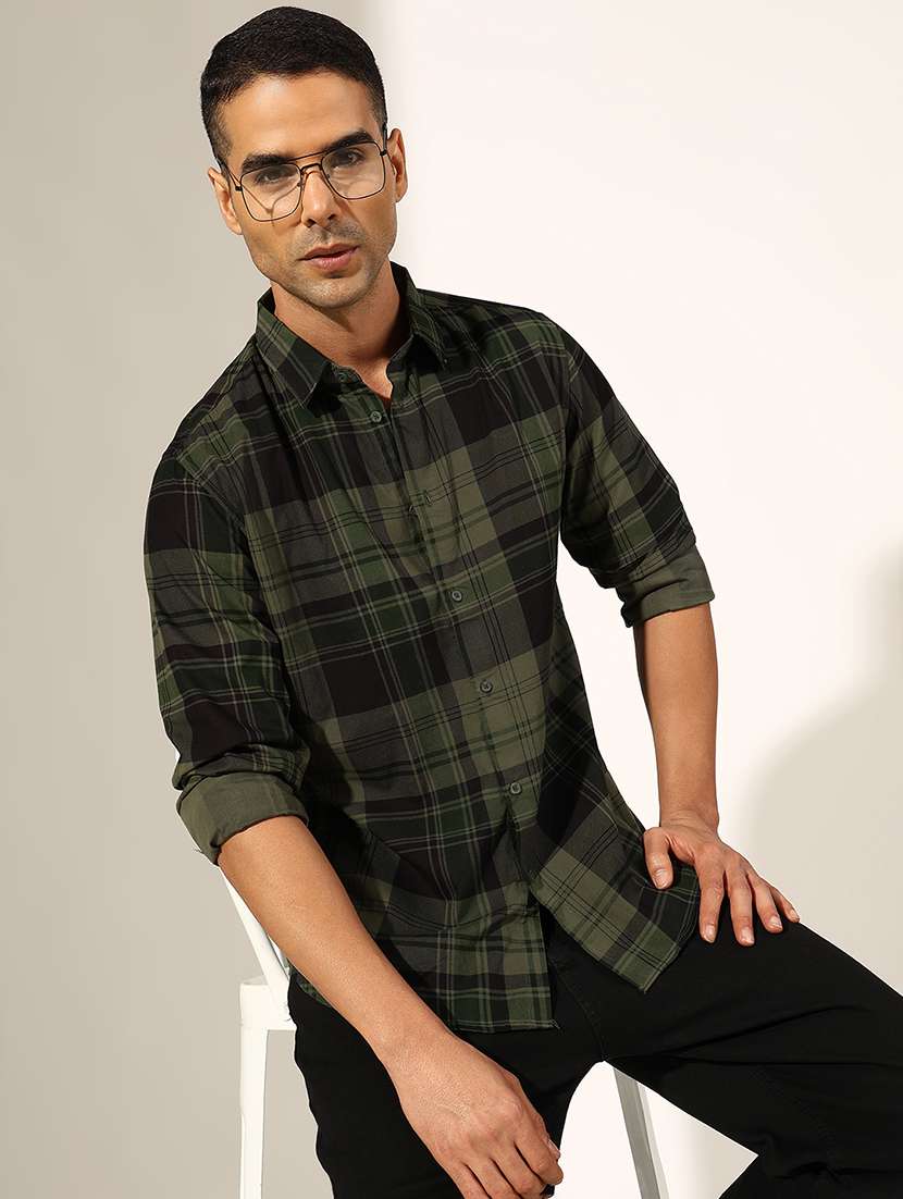 men checkered long sleeve regualr fit casual shirt