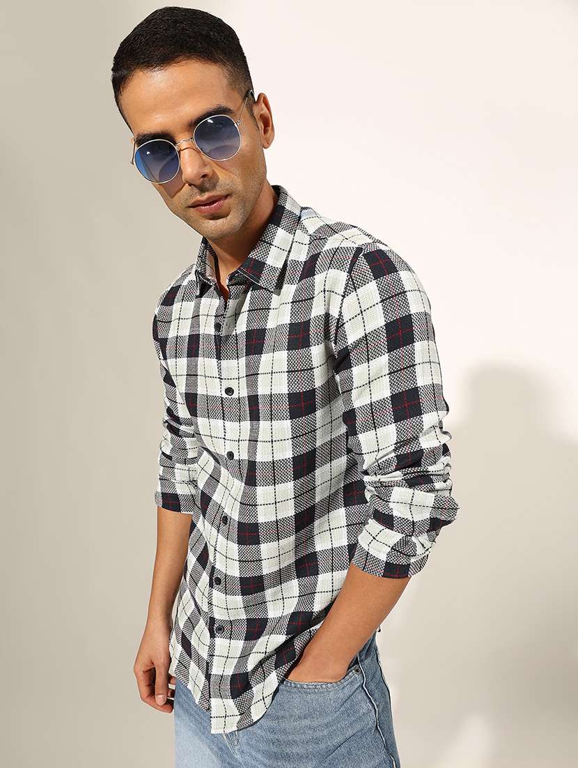 men checkered long sleeve regualr fit casual shirt