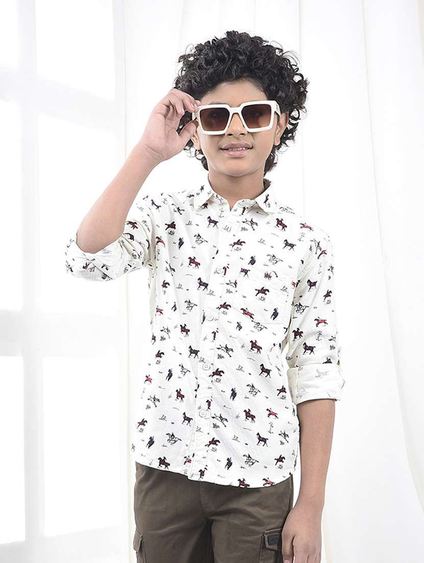 boys printed collared long sleeve shirt