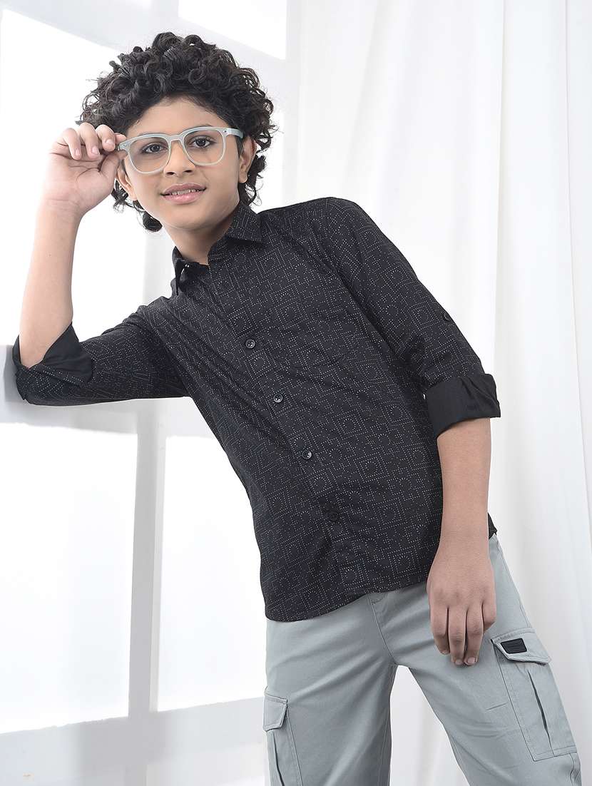 boys printed collared long sleeve shirt