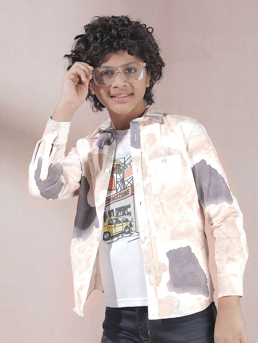 boys printed collared long sleeve shirt