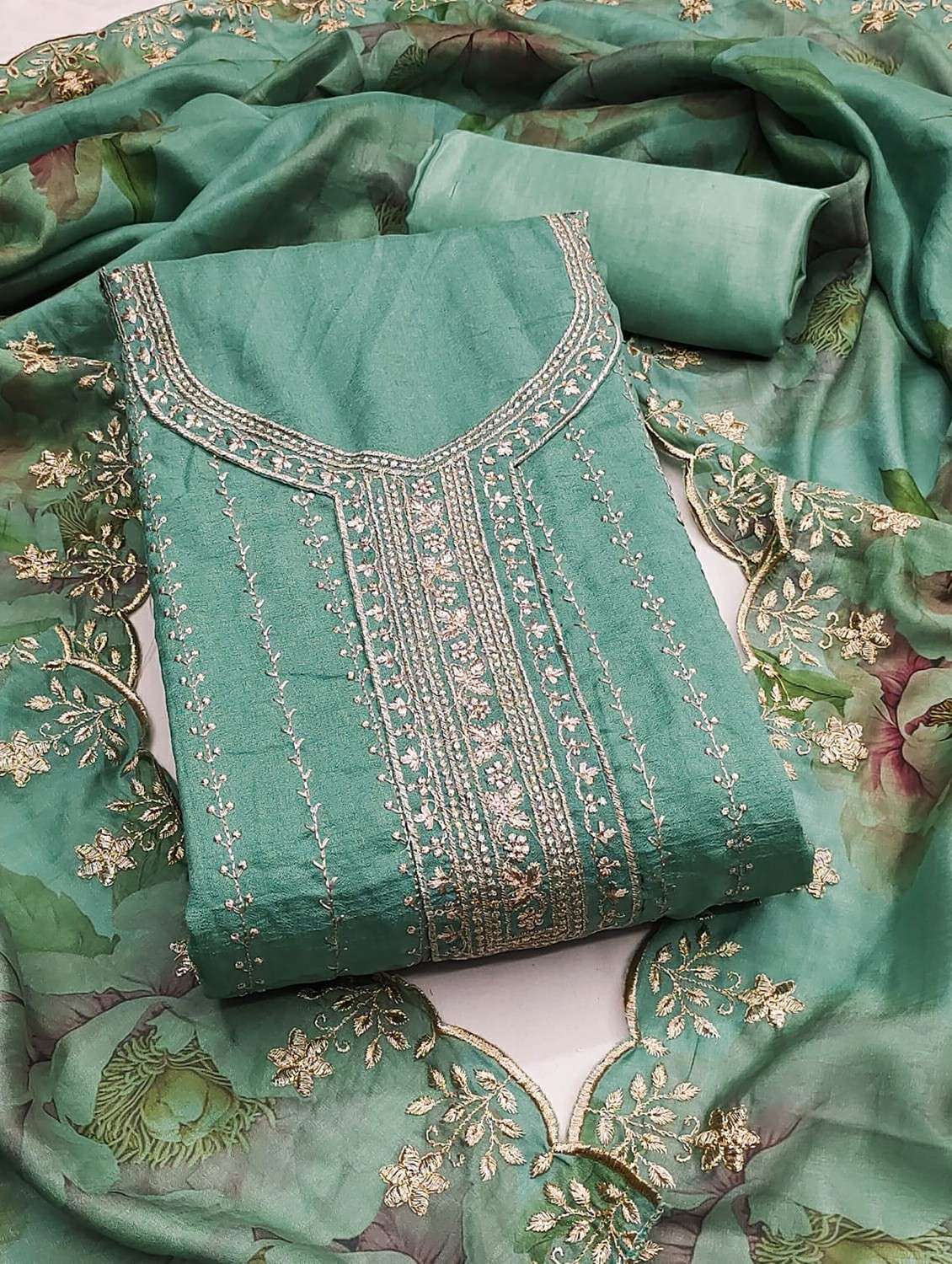 women solid with work unstitched suit set