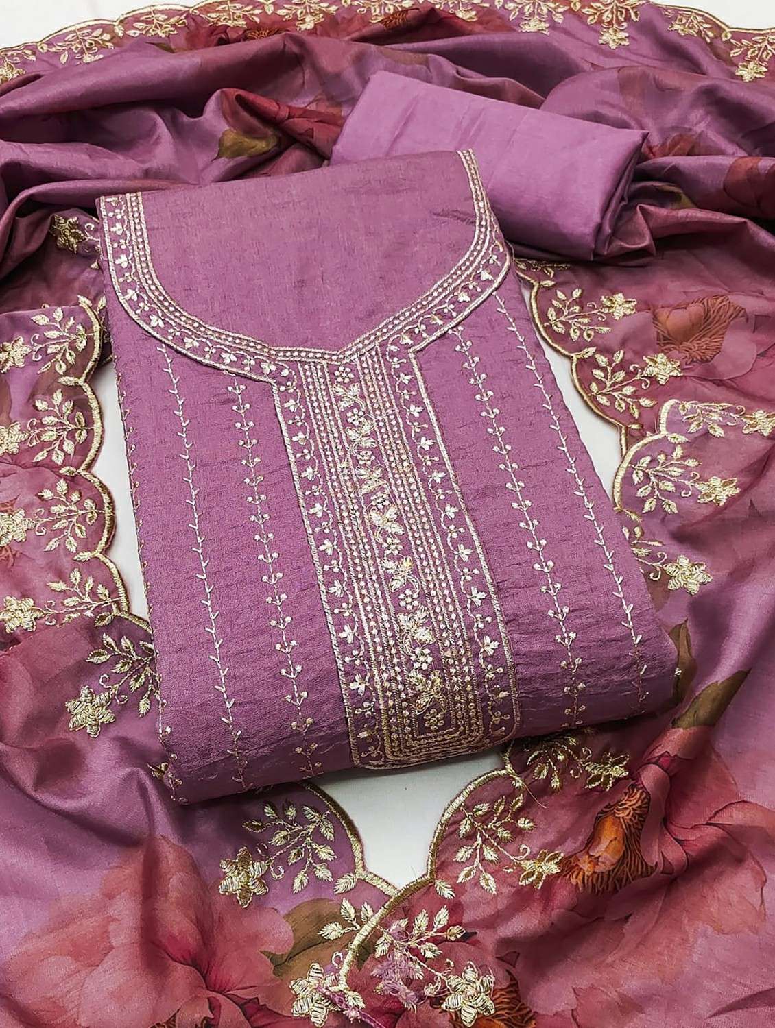 women solid with work unstitched suit set - 22244347 -  Standard Image - 3