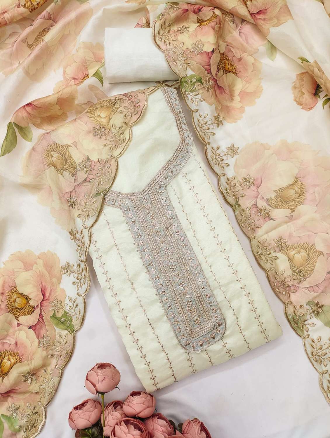 women solid with work unstitched suit set - 22244348 -  Standard Image - 3