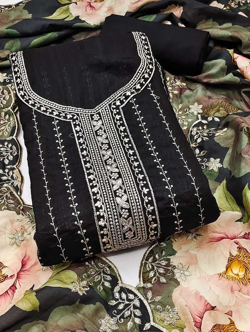 women solid with work unstitched suit set