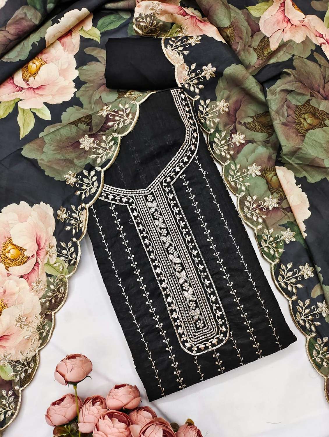 women solid with work unstitched suit set - 22244349 -  Standard Image - 3