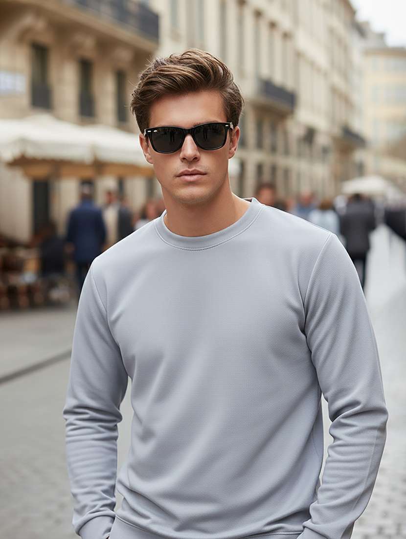 men solid long sleeve regular fit sweatshirt