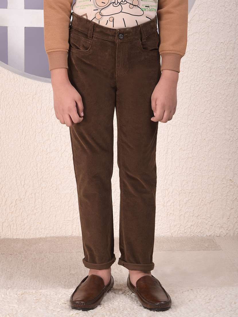 boys solid mid rise corduroy trouser