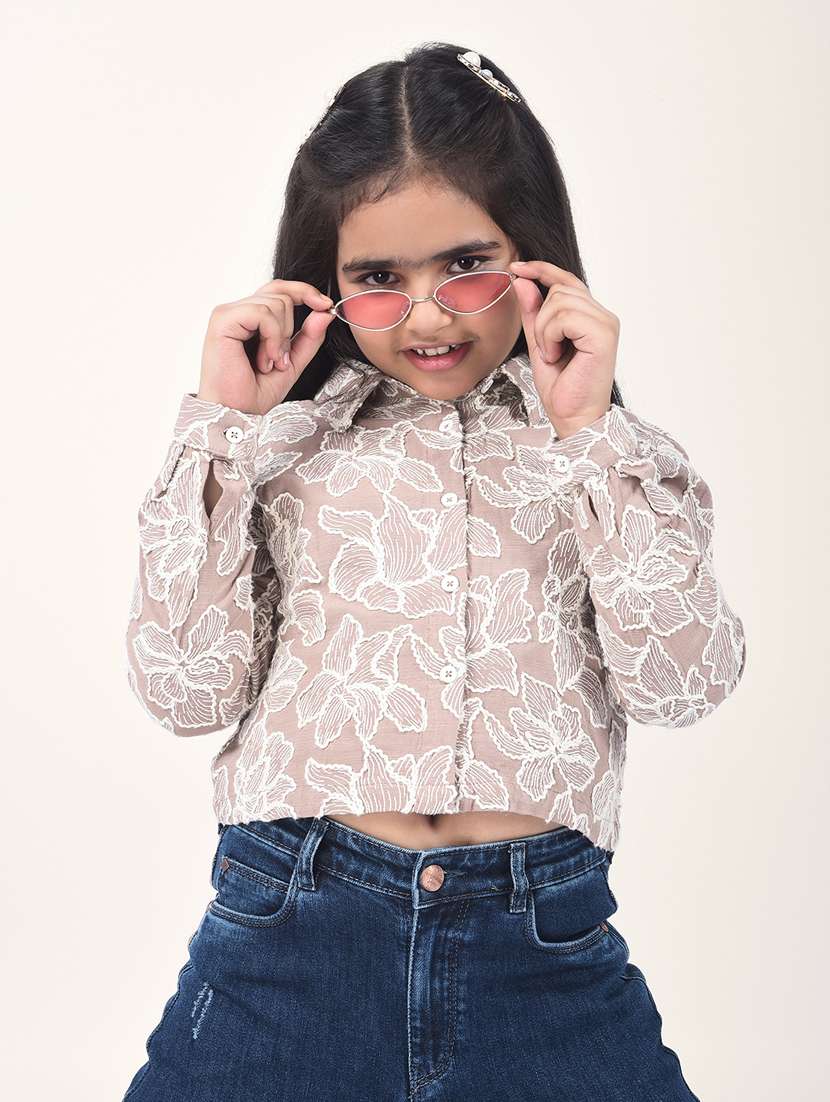 girls printed long sleeve collared shirt