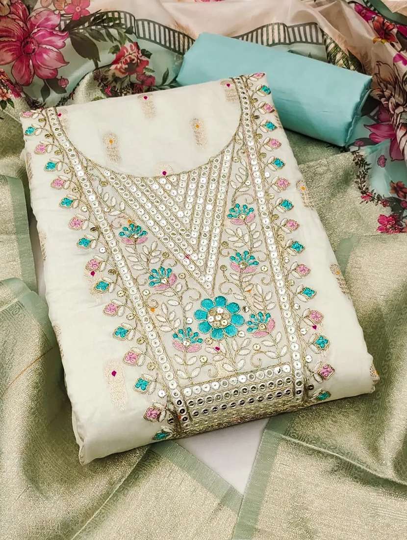 women self design embroidered unstitched suit set