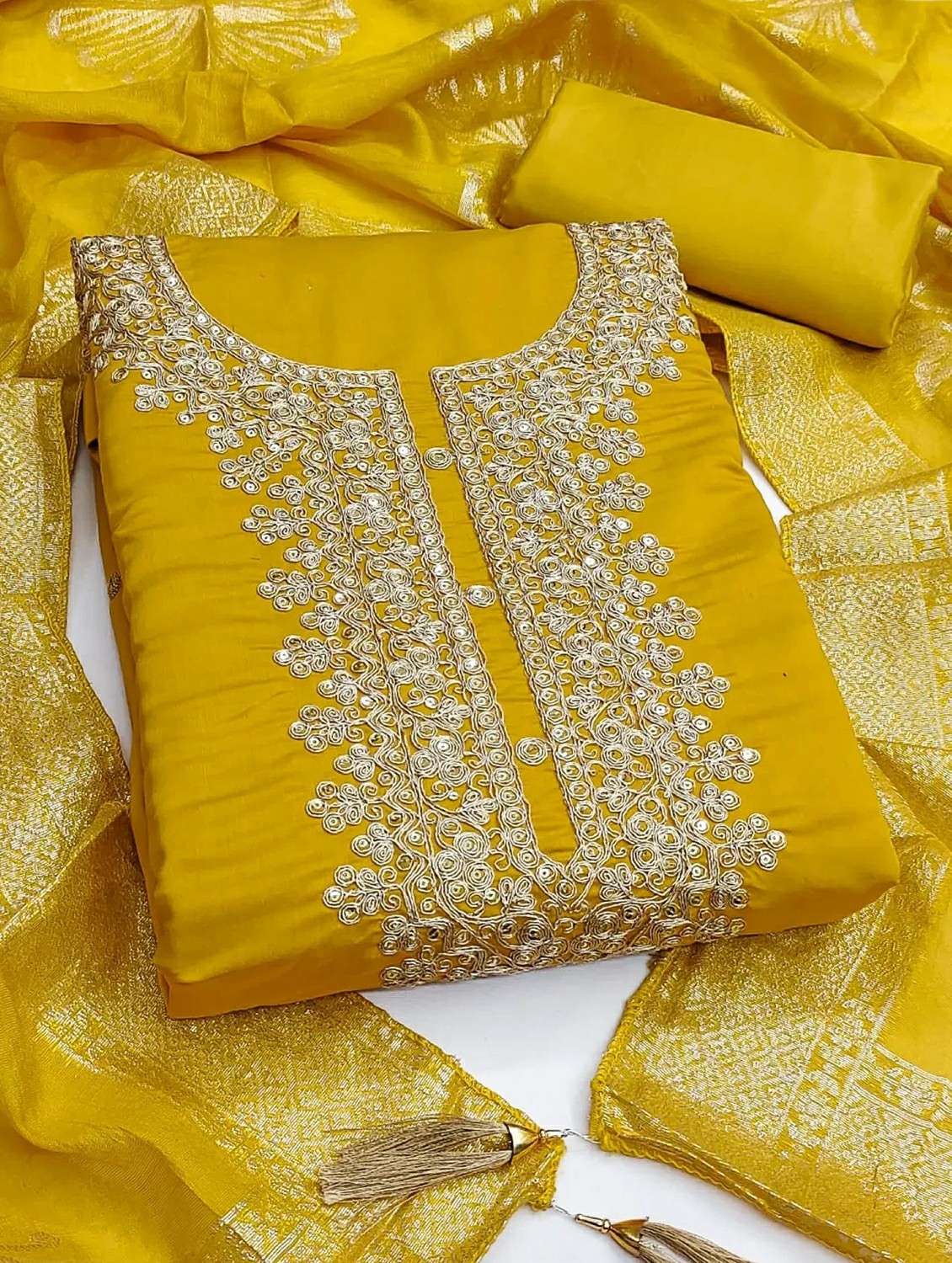 women solid with work unstitched suit set - 22244624 -  Standard Image - 3