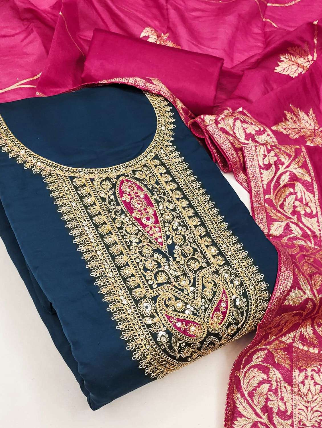 women solid with work unstitched suit set - 22244626 -  Standard Image - 3