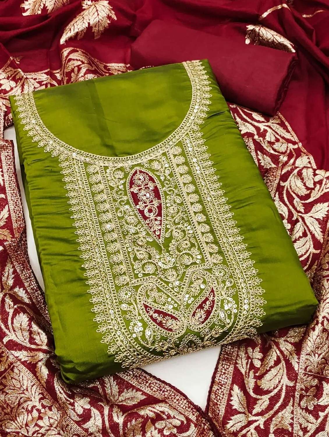 women solid with work unstitched suit set