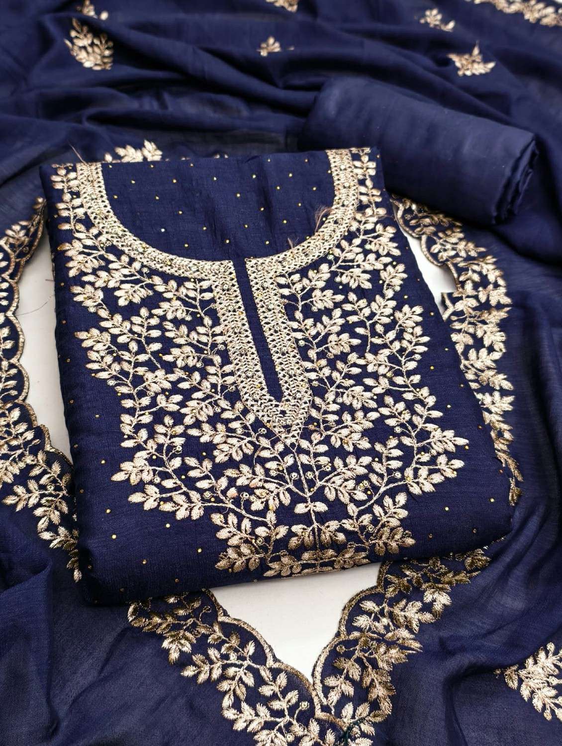 women solid with work unstitched suit set