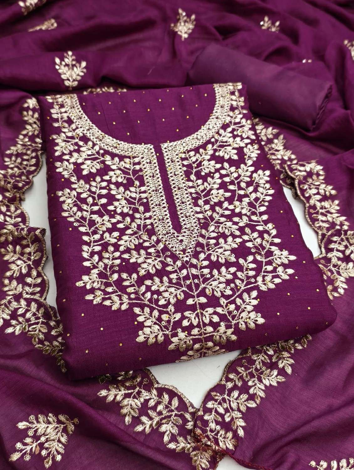 women solid with work unstitched suit set