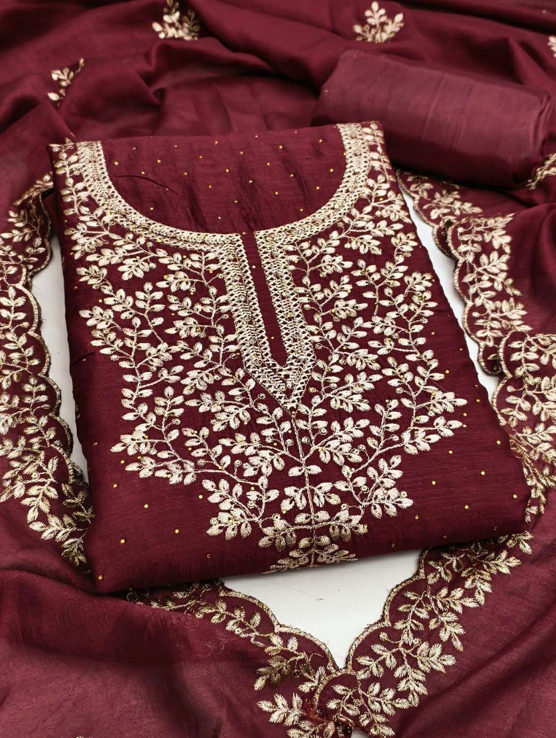 women solid with work unstitched suit set