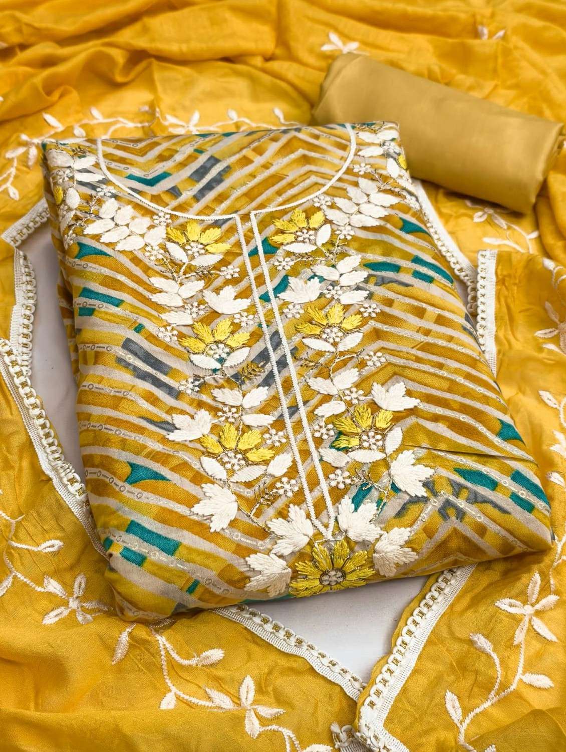 women printed embroidered unstitched suit set