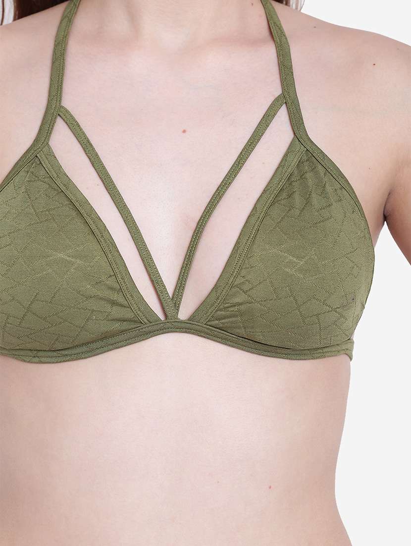 women solid halter neck plunge bra - 22245654 -  Standard Image - 3