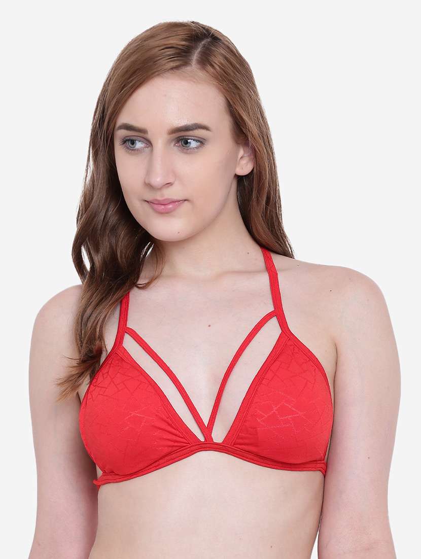 women solid halter neck plunge bra