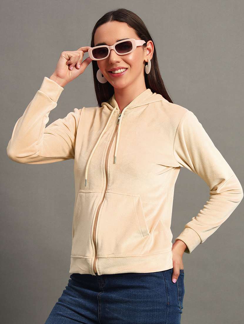  women solid long sleeve hooded sweatshirt