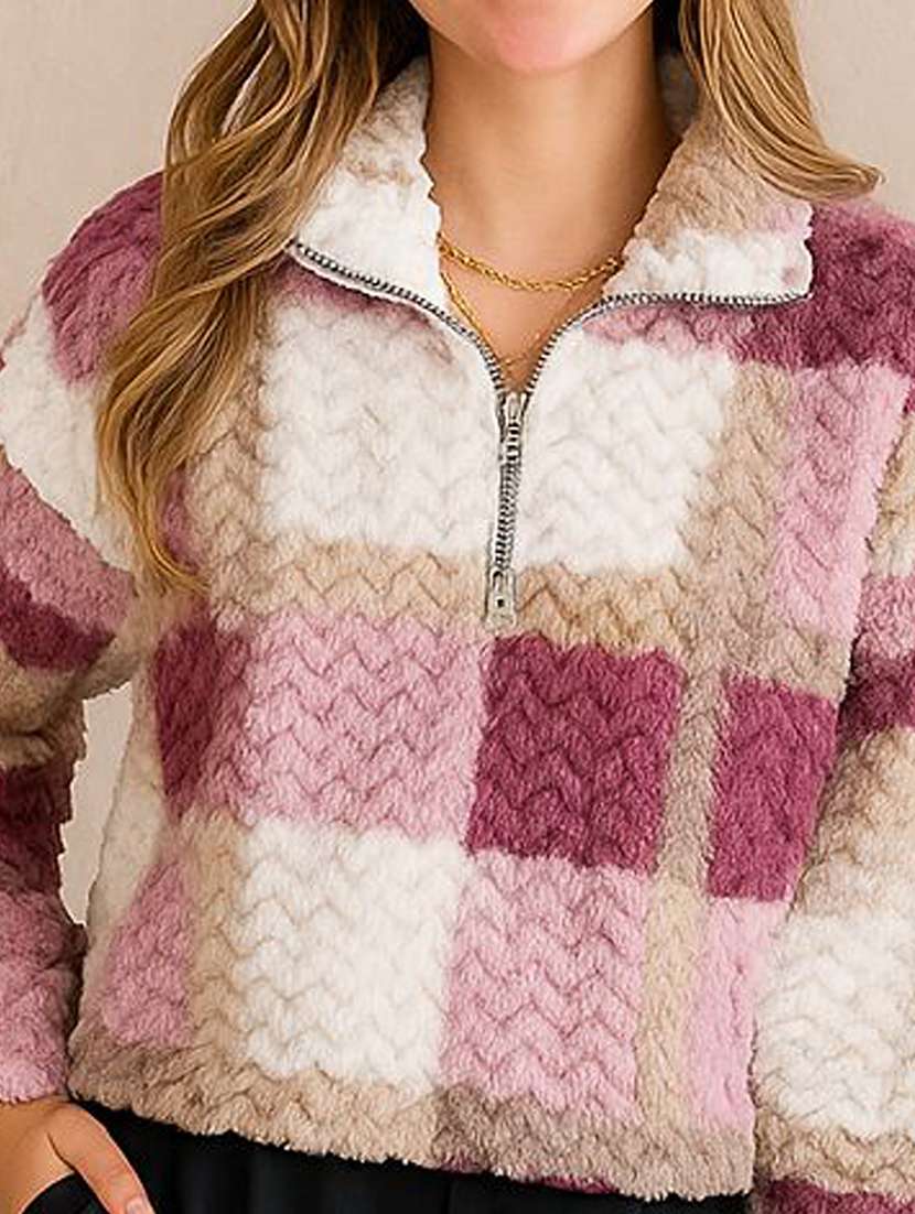  women checkered long sleeve sweatshirt - 22245713 -  Standard Image - 3