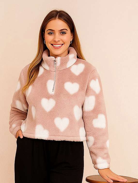 women self designed long sleeve stand collar sweatshirt