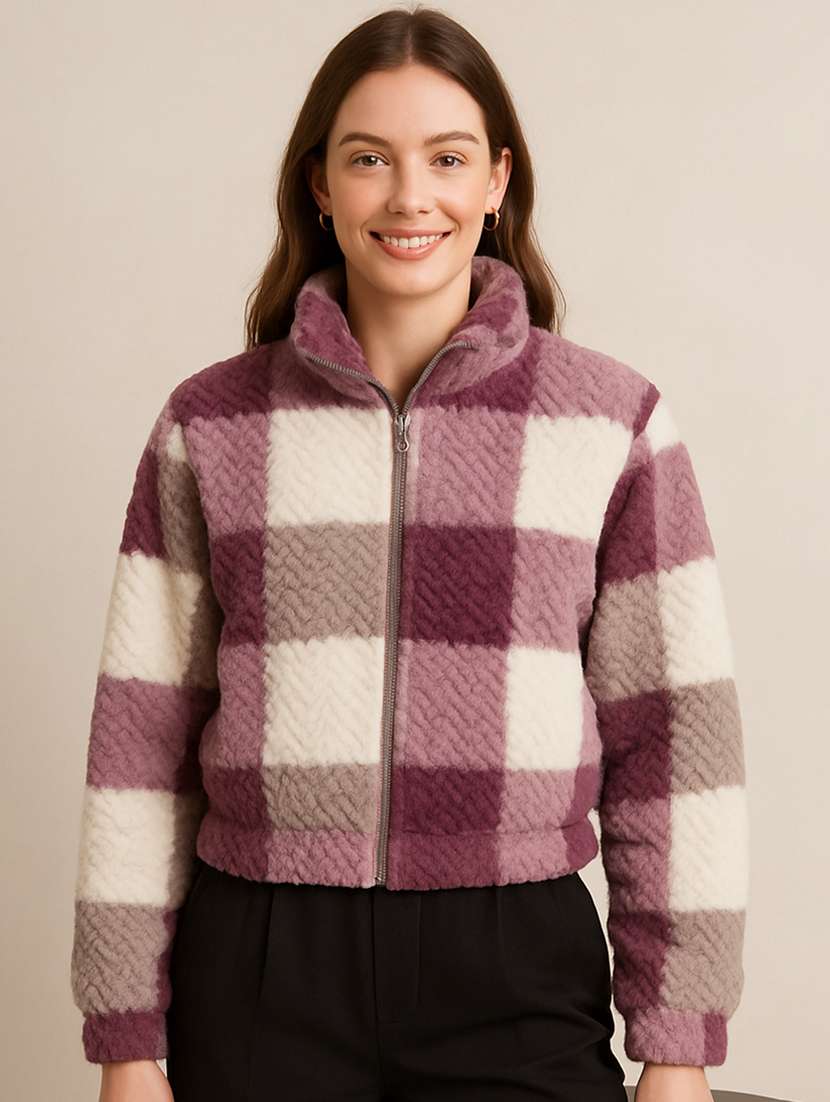 women checkered long sleeve sweatshirt