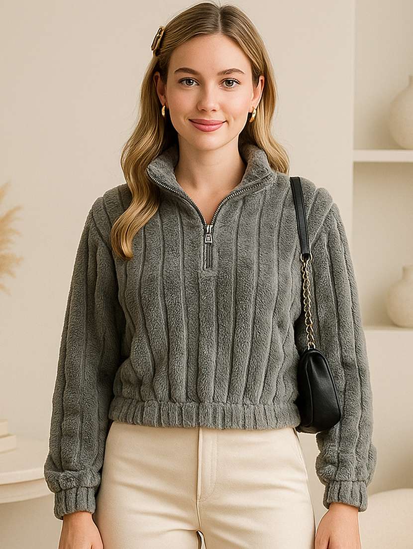 women solid long sleeve sweatshirt