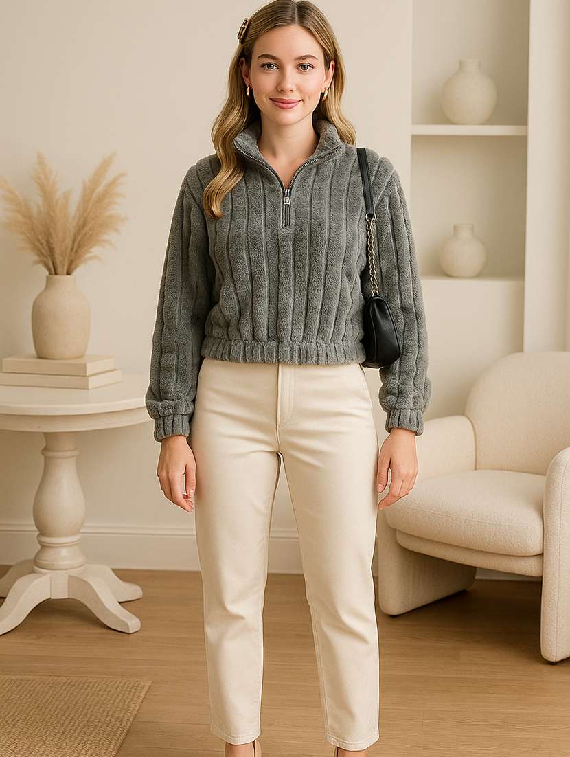 women solid long sleeve sweatshirt - 22245717 -  Standard Image - 3