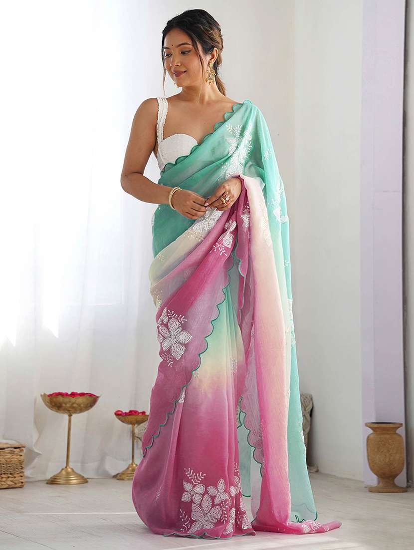 women ombre embellished saree with blouse