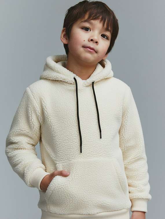 boys solid long sleeve hooded sweatshirt