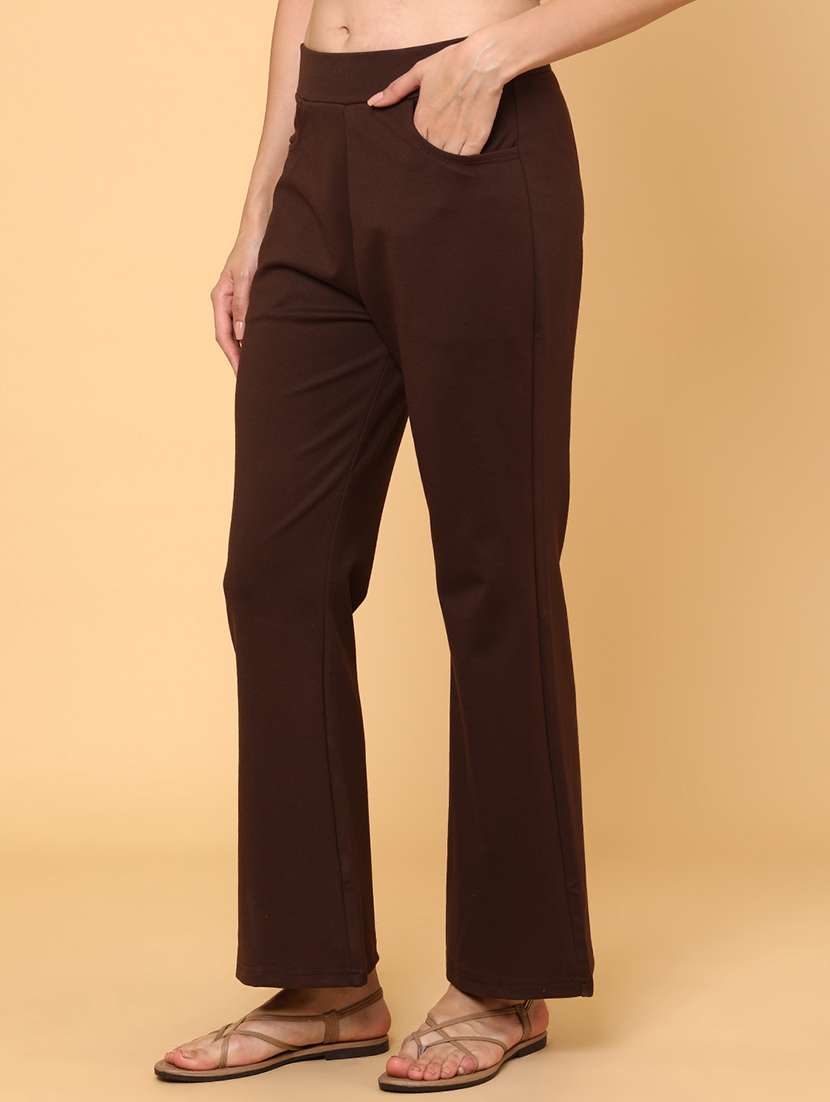women solid mid rise bootcut trouser
