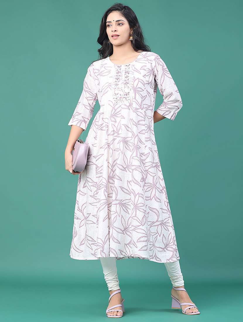 women printed three quarter sleeve kurta leggings set