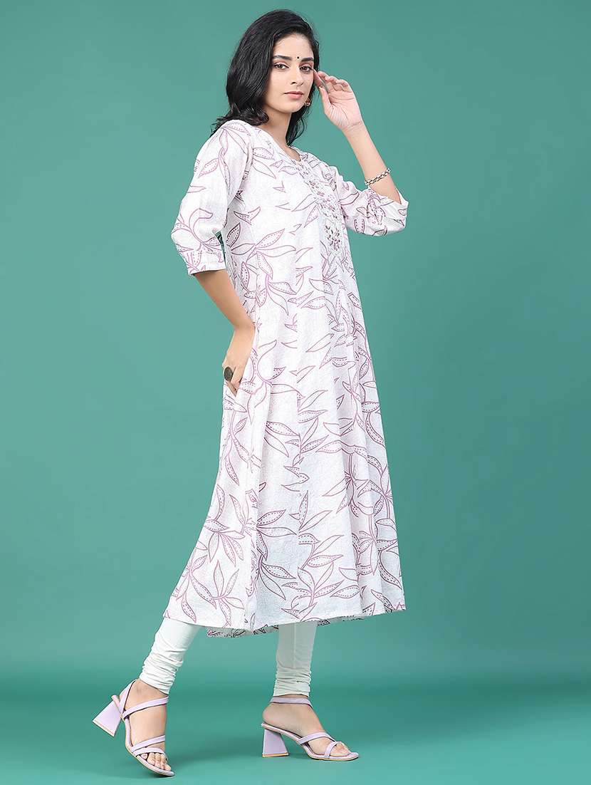 women printed three quarter sleeve kurta leggings set - 22246340 -  Standard Image - 3