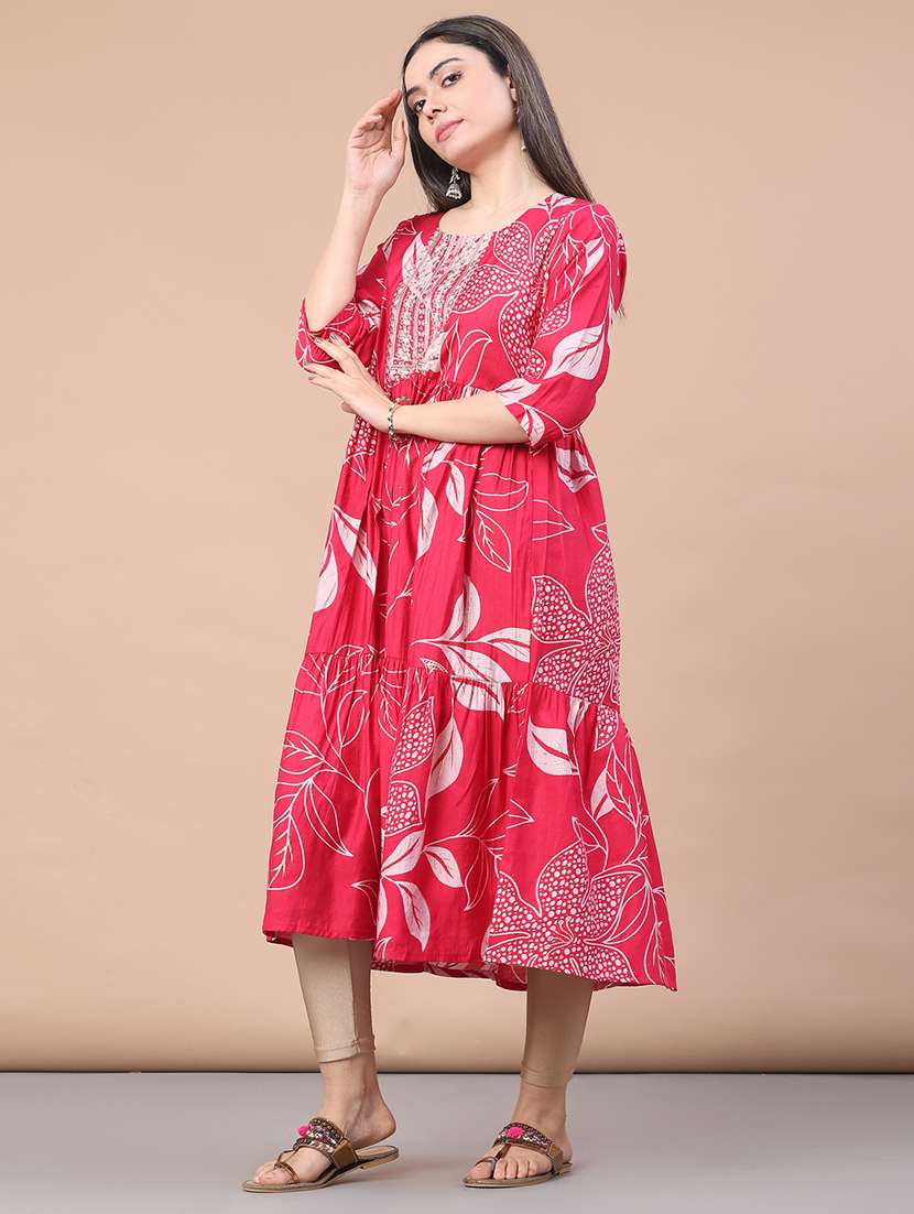 women printed three quarter sleeve kurta - 22246344 -  Standard Image - 3