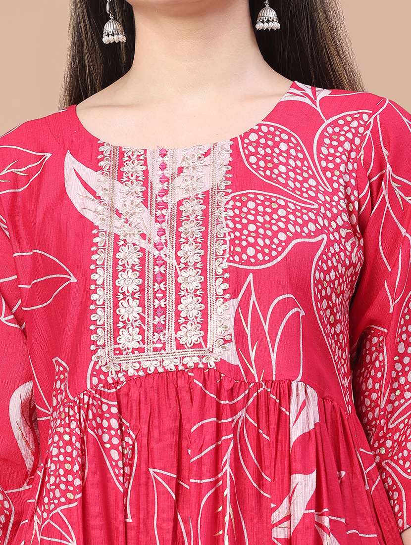 women printed three quarter sleeve kurta - 22246344 -  Standard Image - 5