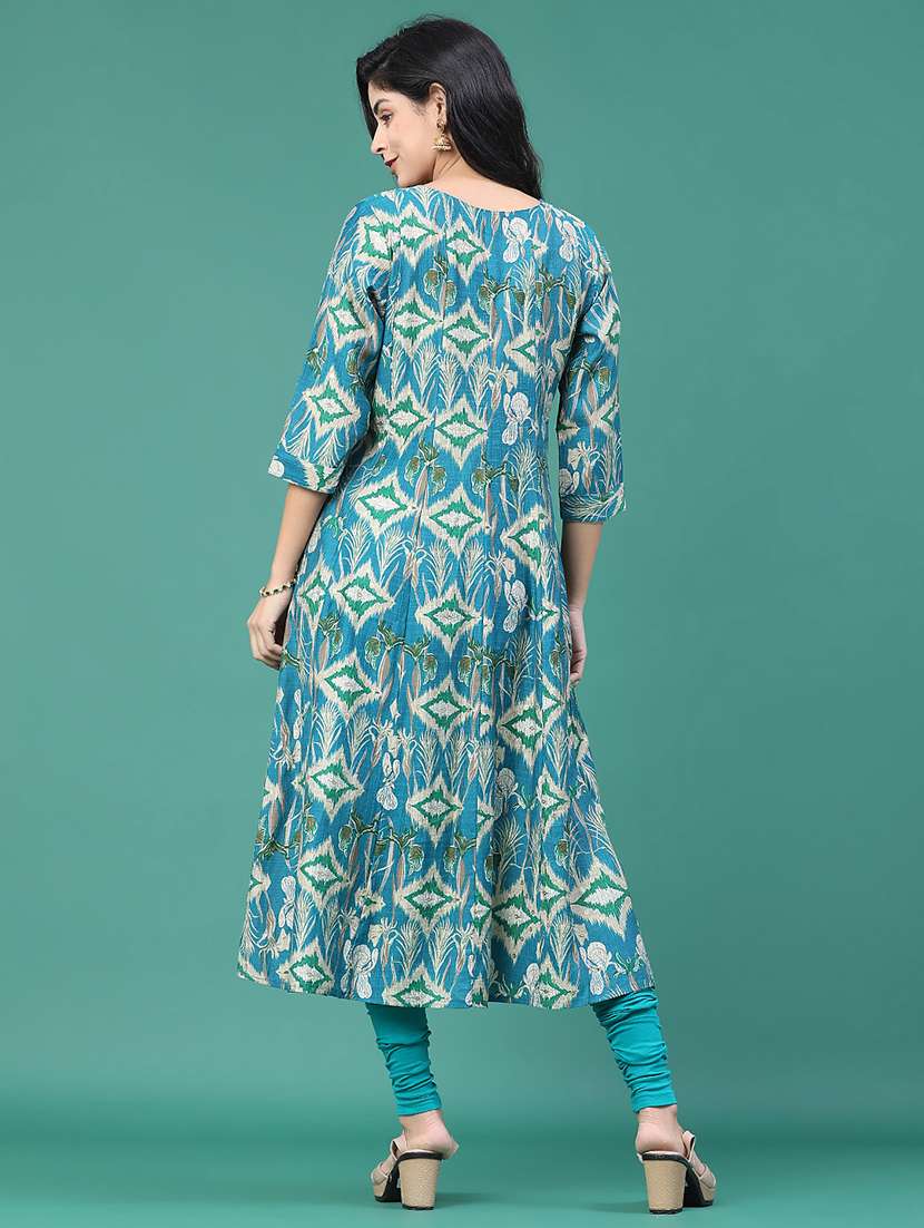 women printed three quarter sleeve kurta leggings set - 22246347 -  Standard Image - 3