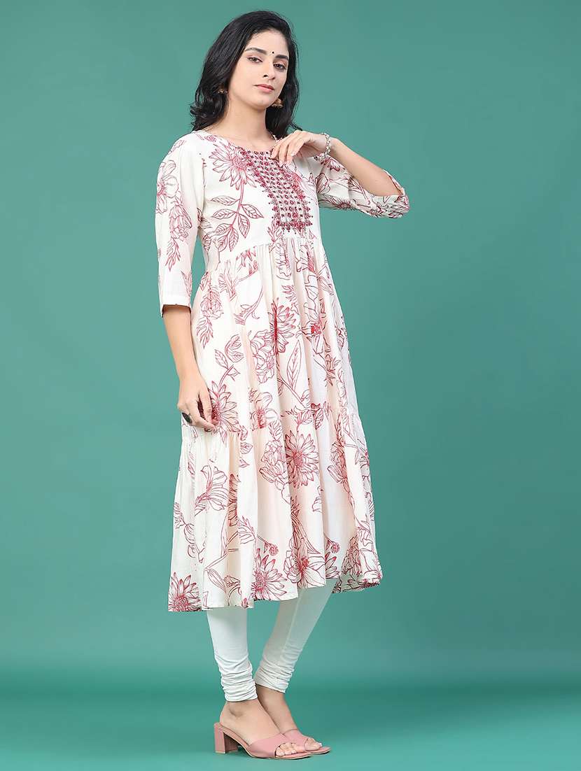 women printed three quarter sleeve kurta leggings set - 22246348 -  Standard Image - 3