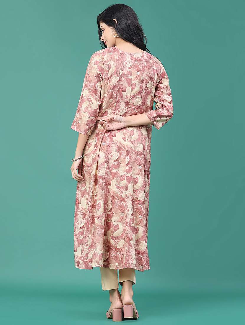 women printed three quarter sleeve kurta pant set - 22246350 -  Standard Image - 3