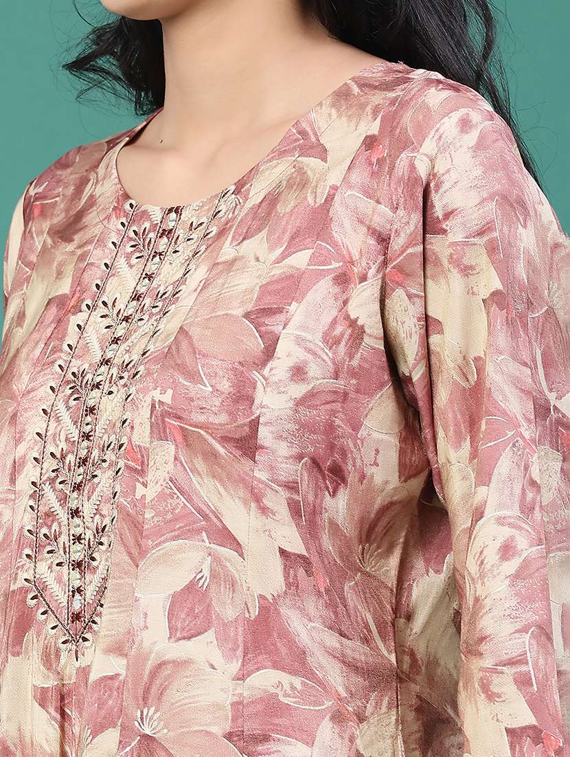 women printed three quarter sleeve kurta pant set - 22246350 -  Standard Image - 5