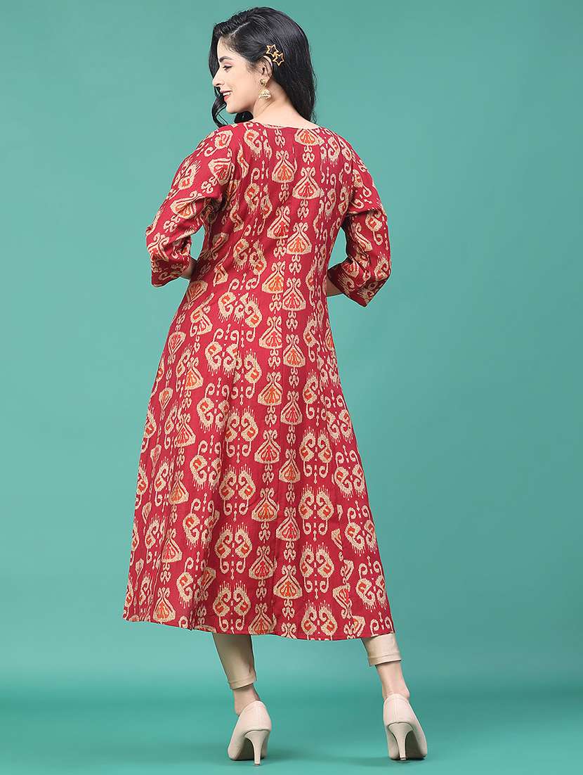 women printed three quarter sleeve kurta pant set - 22246352 -  Standard Image - 3