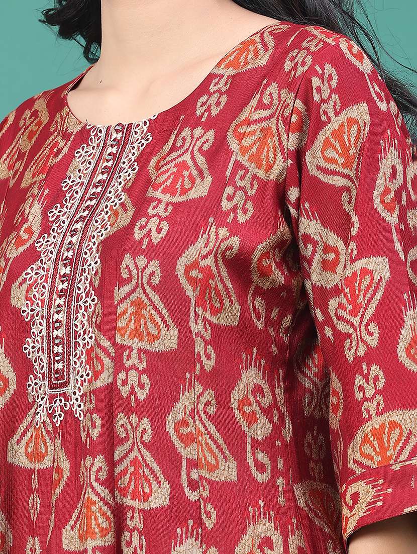 women printed three quarter sleeve kurta pant set - 22246352 -  Standard Image - 5