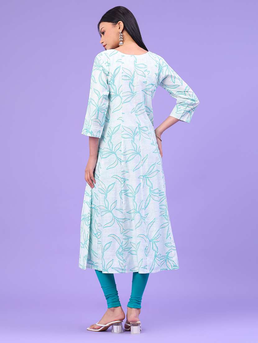 women printed three quarter sleeve kurta - 22246353 -  Standard Image - 3
