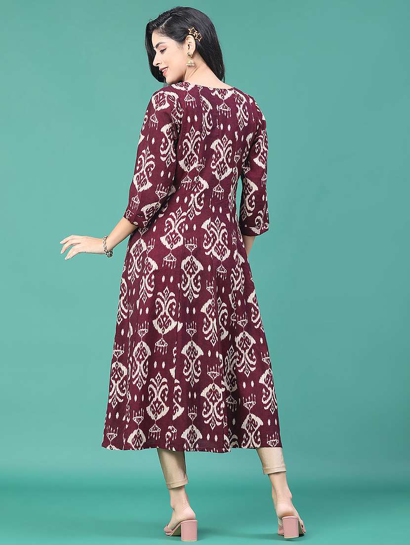 women printed three quarter sleeve kurta leggings set - 22246357 -  Standard Image - 3